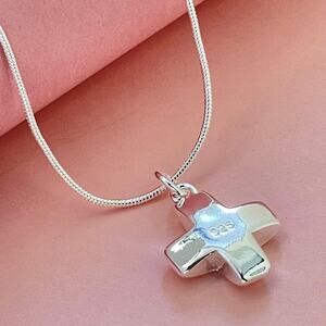 Cross Pendant Necklace - 18 Inch Snake Chain 925 stamped plated